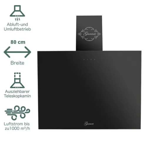 Gurari Dunstabzugshaube Schwarz Kopffrei 80 cm