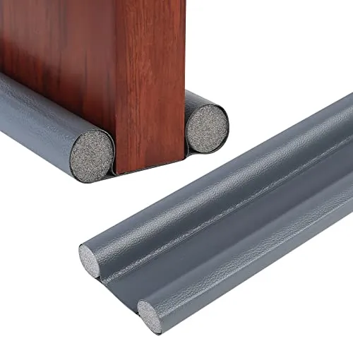 Zugluftstopper für Türen, 96 cm PU Türdichtungsleiste Unten, Türbodendichtung, Türdichtungen Luftzugstopper mit Doppeldichtung, Zugluftstopper Windstopper Schutz vor Luftzug und Lärm (grau)
