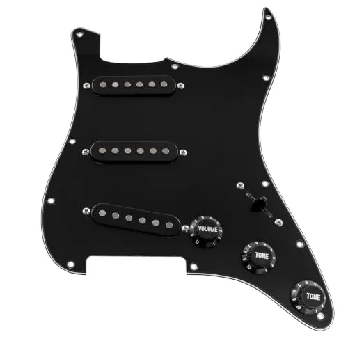 Musiclily Basic SSS Vorverdrahtetes Schlagbrett mit Alnico V Tonabnehmer Set für Strat ST E-Gitarre, 3 lagig Schwarz