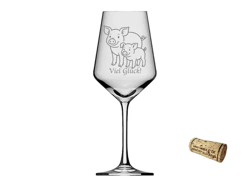 eXODA Weinglas liebevoll gestaltetes Glücksschwein mit Baby, 1-tlg., Glas, Atemberaubende Darstellung