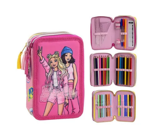 CERDÁ LIFE'S LITTLE MOMENTS Federmäppchen mit Giotto Barbie Zubehör - Stylisches Federmäppchen mit exklusivem Barbie-Design, enthält ein komplettes Set an Schulzubehör und fördert Kreativität und Organisation für Mädchen.