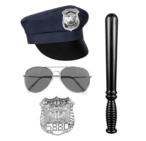 Boland 01410 Polizei Set für Kostüme - Kostümsets für Karneval, enthält Mütze, Brille, Abzeichen und Schlagstock für das perfekte Polizisten-Outfit.