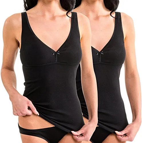 HERMKO 175803860 2er Pack Damen BH-Hemd 2er Pack (Weitere Farben),Farbe:schwarz;Größe:60/62 (XXXXL)