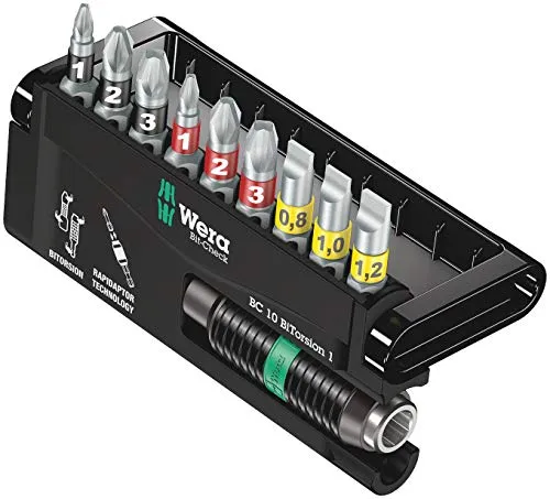 Wera 8700-9/BTZ Bit-Set 10-teilig - Werkzeug-Set mit BiTorsion Bits für längere Lebensdauer und schnellen Bitwechsel dank Rapidaptor-Technologie. Ideal für Profis und Heimwerker.