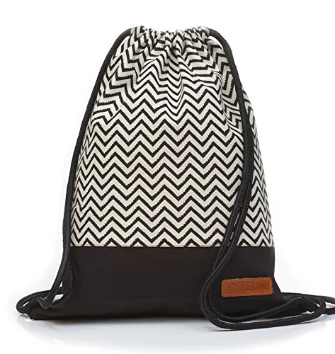 By-Bers LEON Turnbeutel Rucksack Gym Bag Zickzack schwarz in weiß von By Bers