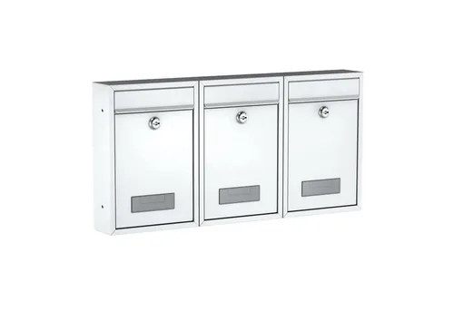 BASI Wandbriefkasten 3er Set - Kompakte Briefkästen aus hochwertigem Stahl mit modernem Design, ideal für Mehrfamilienhäuser; inklusive Namensschild und 2 Schlüsseln.