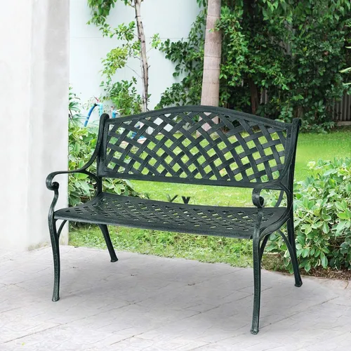 GOPLUS Gartenbank mit Rückenlehne & Armlehnen für 2-3 Personen, Antikes Grün - Gartenbänke, wetterfest und rostfrei, ideal für Garten und Terrasse. Ergonomische Rückenlehne und Armlehnen sorgen für einen hohen Sitzkomfort.