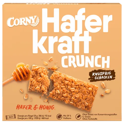GOURVITA DE Corny CRUNCH Hafer & Honig Müsliriegel - Schoko- & Müsliriegel mit wertvollem Hafer und leckerem Bienenhonig für knusprigen Genuss in jedem Moment.