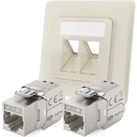 hb-digital Netzwerkdose Unterputz Einsatz 2 Port mit 2x Keystone Modul CAT 7 RAL9010