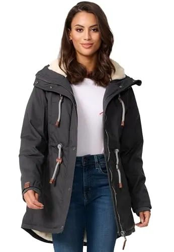 Navahoo Damen Winterjacke mit Teddyfell B991 in grau von NAVAHOO