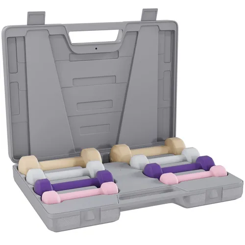 HOMCOM Hantelset 4 Paar 0,5kg-10kg - Praktisches Hantelset mit vier Paaren von 0,5 kg bis 2 kg für gezieltes Krafttraining. Mit robustem Koffer zur sicheren Aufbewahrung und einfachen Mobilität. Ideal für Fitness und effektives Training zu Hause.