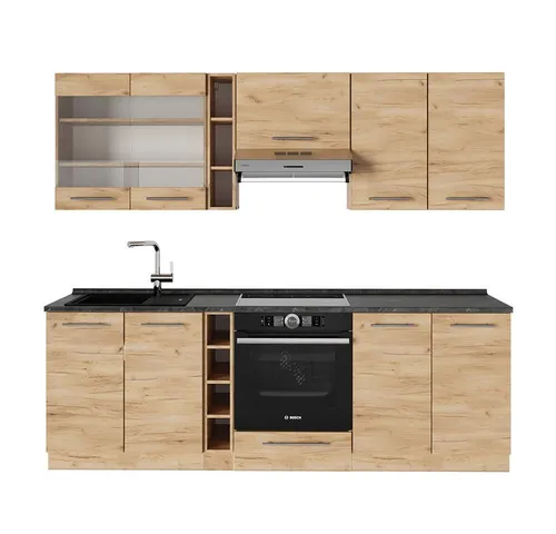 Vicco Küchenzeile Fame-Line, Goldkraft Eiche, 235 cm ohne Arbeitsplatte - Küchenzeilen mit hochwertigem MDF und Softclose-Scharniere für leises Schließen. Flexibel gestaltbar und ideal für jeden Wohnraum.