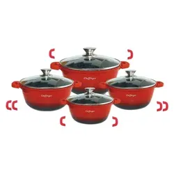 Cheffinger Topf-Set 8 tlg, Induktion Alu Guss marmor - Hochwertiges 8-teiliges Topfset aus Aluminium mit 3-Schicht-Marmorbeschichtung für optimale Wärmeverteilung. Ideal für alle Herdarten, inklusive Induktion, und spülmaschinenfest für einfache Reinigung.