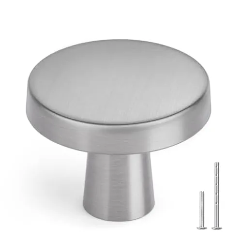 LONTAN 4 Stück Möbelknöpfe Silber Matt Schrankknöpfe Edelstahl Griffe Rund Möbelknopf Polierter Nickel Schrankknöpfe Möbelknopf Gebürstet ein loch Schubladenknöpfe