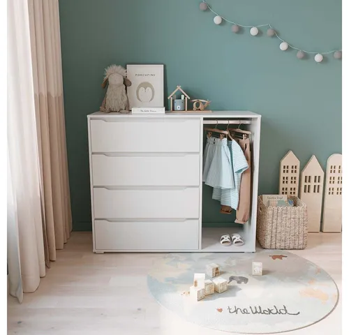 Vicco Kleiderschrank Ruben, Weiß, 120 x 101.9 cm mit 4 Schubladen