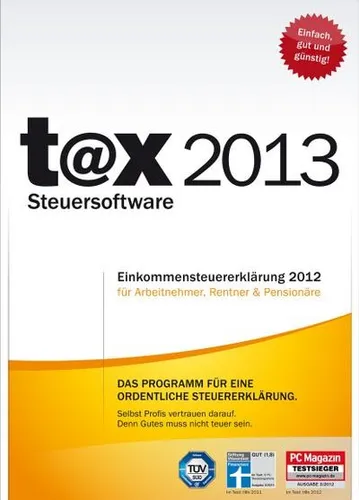 t@x 2013 (für Steuerjahr 2012) - Steuererklärung (Software) für Windows 7, benutzerfreundlich und optimal zur Maximierung Ihrer Steuererstattung.