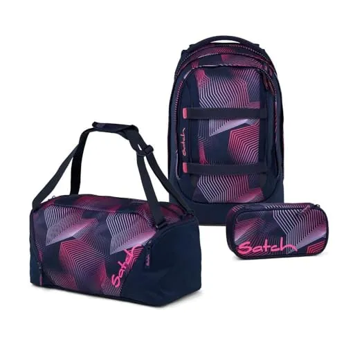 Satch Schulranzen Schulrucksack-Set PACK Seismic Pink 3-teilig - Schulranzen, ergonomisch und individuell anpassbar durch das Your-Size-System für optimalen Tragekomfort.