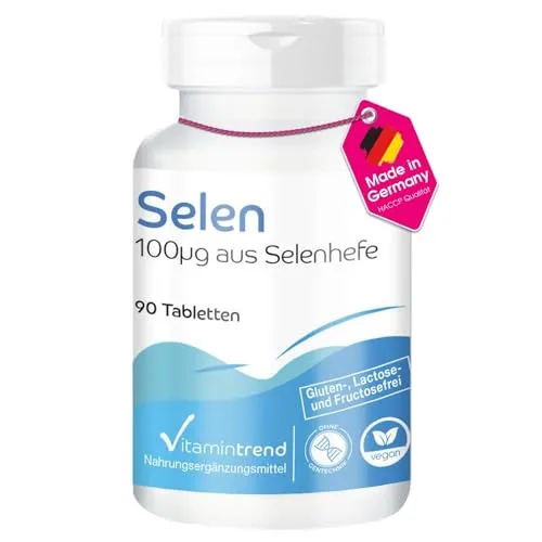 Vitamintrend Selen 100mcg aus Selenhefe, 90 Tabletten, Nahrungsergänzungsmittel vegan ohne Magnesiumstearat, in Deutschland hergestellt