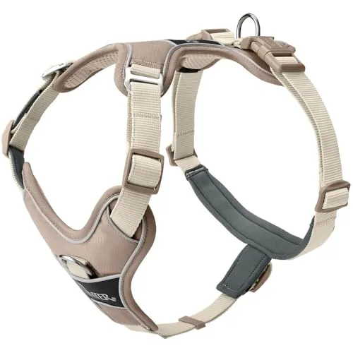 Hundegeschirr Divo Up Farbe Taupe, Größe L-XL - Ergonomisches Hundegeschirr mit 5-facher Verstellmöglichkeit, ideal für kopfscheue Hunde. Komfortable Polsterung und starke Reflektion für Sicherheit im Dunkeln. Größe L-XL.