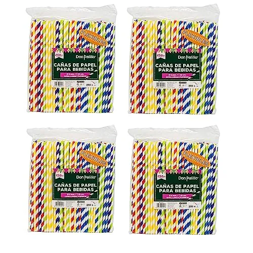 DON PALILLO 1000 bunte gestreifte Papier-Trinkhalme, 23 cm, 100 % biologisch abbaubar und kompostierbar, Strohhalme für Partys, Geburtstage, Feiern (4)