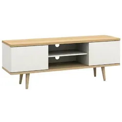Mid.you Lowboard Alandra in Creme und Eiche - Stylisches Lowboard Alandra aus Holzwerkstoff, stehend, mit 1 praktischen Fächer und Einlegeboden. Perfekt für Ihr Wohnzimmer und ideal für Unterhaltungselektronik. Maße: 140x52x39 cm.