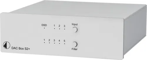 Pro-Ject DAC Box S2+ - Hochwertiger D/A-Wandler in Silber - Kompakter D/A-Wandler mit HiRes-Wiedergabe bis 768kHz/32Bit und fünf digitalen Filtern für individuelles Klangtuning. Ideal für anspruchsvolle Musikliebhaber.
