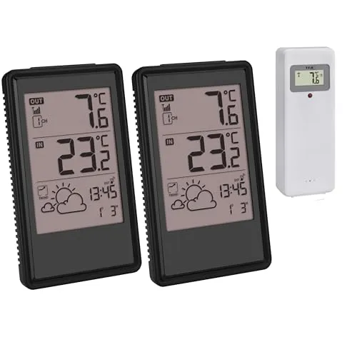 TFA 35.1170.01.Plus Funkwetterstation mit 2 Display Wettervorhersage Funkuhr Datum Trendanzeige Aussensensor (schwarz ohne Batterien)