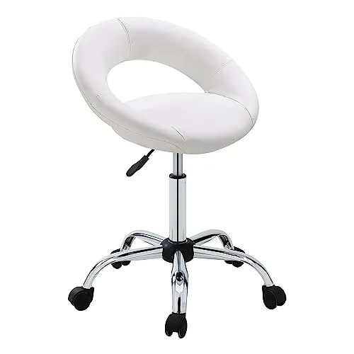 Duhome Drehstuhl mit Rollen, Rollhocker Kunstleder Drehhocker Schminktisch Hocker mit Lehne Arbeitshocker Bürohocker Höhenverstellbar, Weiß