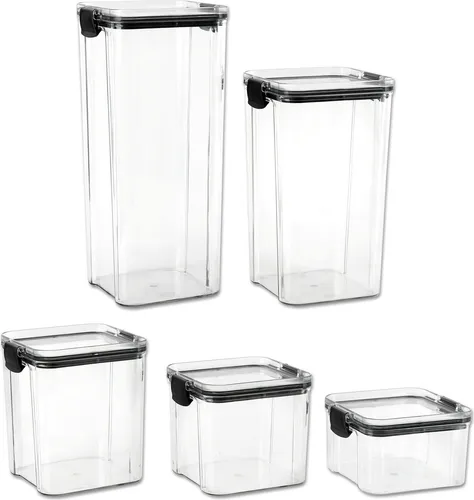 Schramm® 5 Stück Vorratsdosen Frischhaltedosen BPA frei Set 5 Größen in 3 Farben wählbar Kunststoff Gewürzdosen luftdicht Aufbewahrungsdosen , Farbe:schwarz