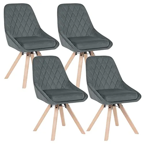 WOLTU Esszimmerstühle drehbar 4er Set, Dunkelgrau - Esszimmerstühle im nordischen Stil, 360° drehbar für maximale Flexibilität und Komfort, bis 150 kg belastbar mit robusten Buchenholzbeinen.