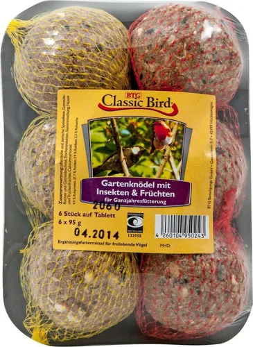 Classic Bird Gartenknödel mit Früchten & Insekten 6 Stück auf Tablett