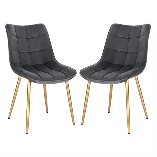 2xEsszimmerstuhl Stühle Wohnzimmerstuhl aus Samt Goldene Beine Grau 0671BY-2