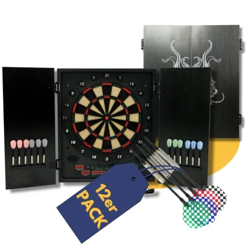 Best-Sporting Dartscheibe Glasgow, elektronisch - Komplettangebot für Softdarts mit 27 Spielen und 202 Varianten, ideal für bis zu 8 Spieler. Inkl. 12 Dartpfeilen, Ersatzspitzen und gut sichtbaren LED-Displays für maximalen Spielspaß.