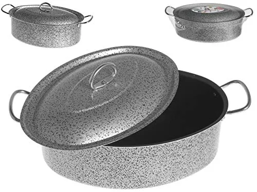 Home Salt Peper Antihaft-Oval-Bräter mit Deckel cm 32 Kochtopf, Silber, Multicolor, 40.5x23x17 cm