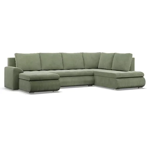 U-Sofa mit Schlaffunktion und Ottomane in grün von Mebligo