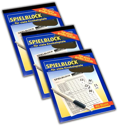 3x Knobel Spielblock 40 Blatt extra große Schrift Spielzettel Block