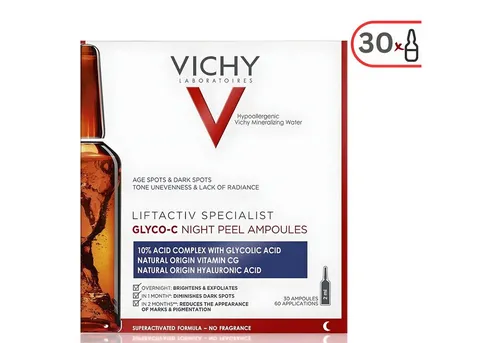 Vichy LIFTACTIV Specialist Glyco-C Peeling Ampullen - Gesichtspeeling mit 10% Glycolsäure und Vitamin C, reduziert Pigmentflecken und Aknenarben für ein strahlend ebenmäßiges Hautbild.