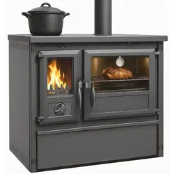 Küchenofen Holzherd Modell Forno - 6 kW, gussgrau - Eleganter Holzherd mit großem Edelstahl-Backfach und Kochfläche. Ideal zum gleichzeitigen Kochen und Heizen. Energieeffiziente Verbrennung und einfache Reinigung durch praktisches Aschefach.
