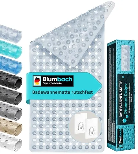Blumbach® Badewannenmatte rutschfest 88x40cm – inkl. 2 Haken zum Trocknen | 100% BPA-frei, Sicher für Kinder & Senioren | Badematte rutschfest 200+ Saugnäpfe | Schimmelresistent, Maschinenwaschbar