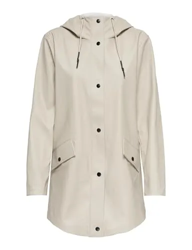ONLY Übergangsmantel in Beige - XS - Funktionsjacke mit Kapuze und Tunnelzug, ideal für wechselhaftes Wetter. Der gerade Schnitt und die Pattentaschen bieten Funktionalität und Stil.