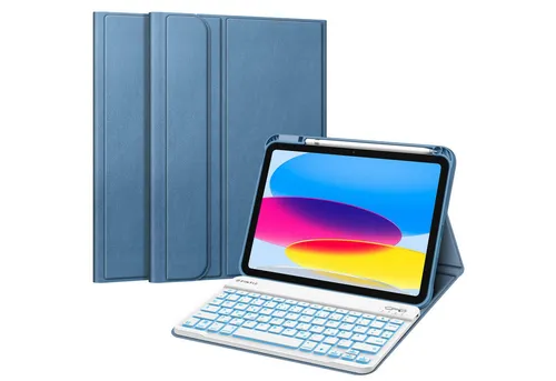 Fintie Tablet-Hülle mit Tastatur für iPad 11 Generation 2025 11'', iPad 10 Generation 2022 10,9 Zoll, 7-farbig Beleuchteter Magnetischer Abnehmbarer Keyboard