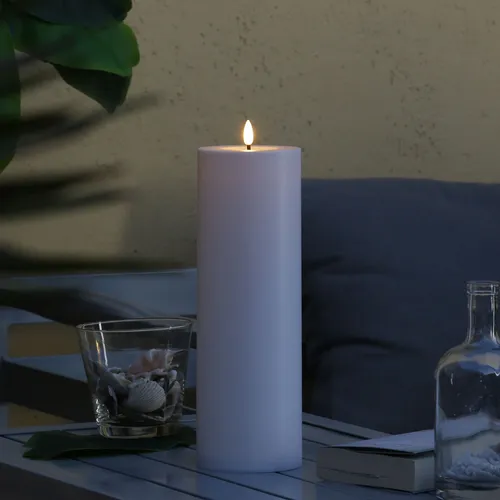 XXL LED Kerze Outdoorkerze Timer Sensor H: 32,5cm D: 10cm weiß für Innen Außen