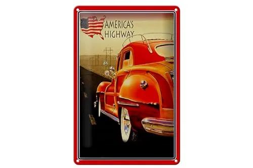 Schild Blech 20x30cm - Made in Germany - Auto Oldtimer americas highway USA Metall Deko Blechschild