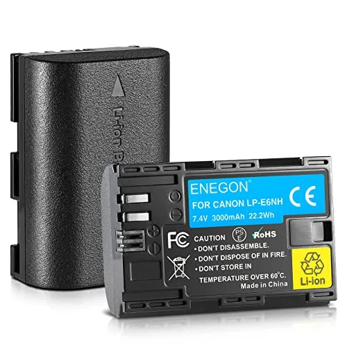 ENEGON LP-E6NH Li-Ion-Akku, hohe Kapazität, 3000 mAh, Ersatzakku für Canon EOS R, R5C, 5D Mark II, 5D III, 5D IV, 5DS, 5DSR, 6D, 7D, 7D II, 7D III, 80D, 70D, 60Da, XC10, XC15