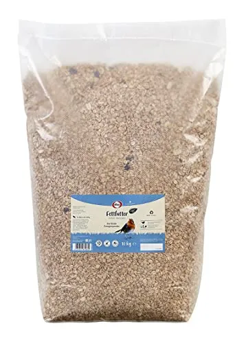 Elles Fettfutter 10kg | Energiespender aus 100% natürlichen Zutaten - Vogelfutter ganzjährig für prächtige Gartenvögel, mit schalenfreier Mischung aus Weizenflocken, Erdnüssen und Rosinen – ideal für Terrasse und Balkon!