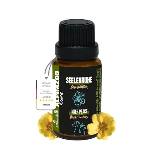 alphazoo Seelenruhe Anti-Stress Bachblüten für Hunde & Katzen 15g - Entspannungs- & Anti-Stress-Mittel für Hunde, natürliche Beruhigung bei Stresssituationen wie Gewitter oder Reisen, 100% natürliche Inhaltsstoffe, ideal für alle Rassen und Altersgruppen.