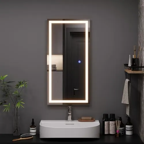 Vicco Badezimmerspiegel Miral mit Frontlight - Badezimmer Wandspiegel, 40 x 80 cm mit integriertem LED-Licht für perfektes Make-up und stilvolle Akzente in Ihrem Badezimmer.