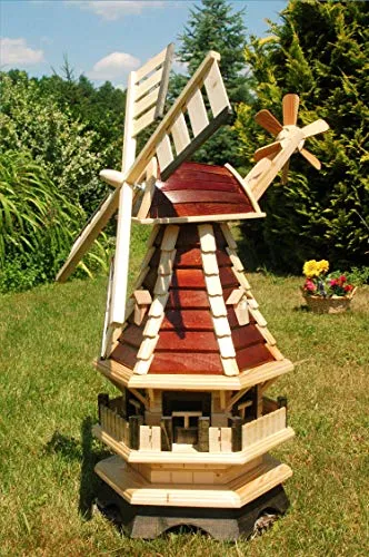 DSH DEKO SHOP HANNUSCH Gartenfigur Kleine Windmühle – 1 Meter Höhe - Deko-Windmühle für Garten oder Balkon, aus verschiedenen Hölzern mit drehenden Flügeln und hochwertigem Kugellager für optimale Windnutzung. Handgefertigt, norddeutsche Bauart.