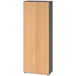 bümö Aktenschrank Graphit/Buche, 5 Fächer - Büroschrank mit 5 verstellbaren Fächern, Höhenjustierung für kippelfreien Stand und werkzeugfreies Threespine-Klicksystem für schnellen Aufbau – ideal für professionelle Büros.
