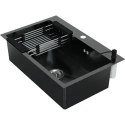 HAGO24 Edelstahl Einbauspüle 68x45cm - Sonstige Badausstattung mit elegantem Design und praktischen Extras wie Schallschutzmatten und Abtropfkorb für eine effiziente Küchenarbeit.